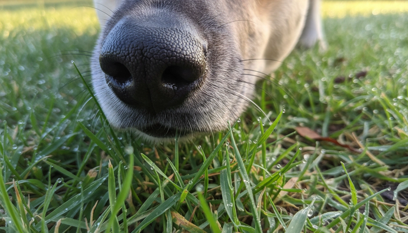 A beagle with its nose to the ground in tall grass, showing the importance of mental stimulation for dogs.