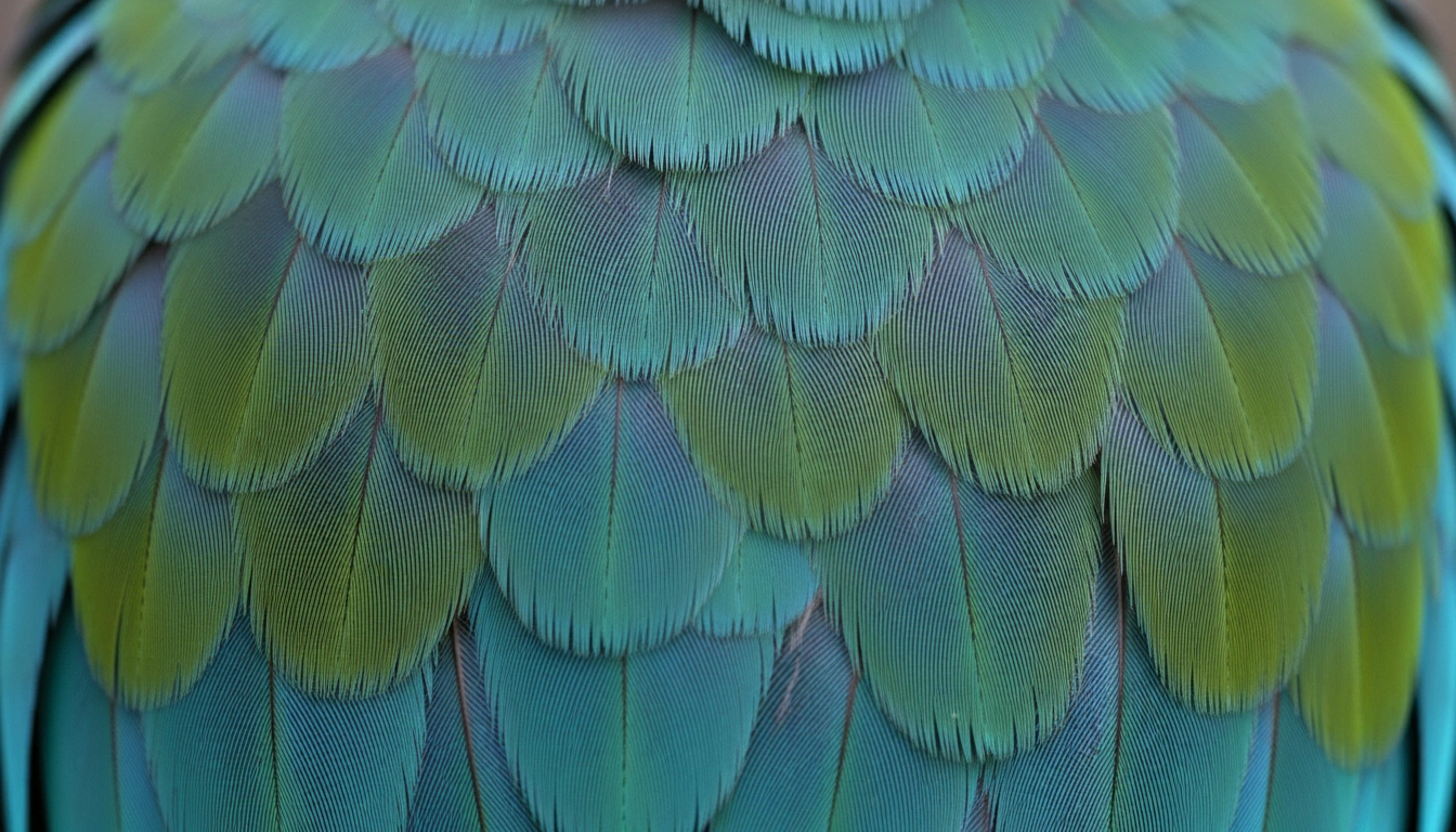 Macro shot of healthy, vibrant bird feathers reflecting a proper Bird Food Guide diet.