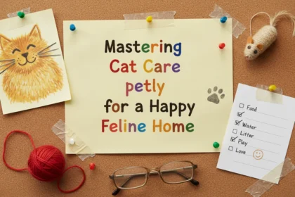 A smug cat sitting on a desk looking at the camera, illustrating the concept of Cat Care petly.