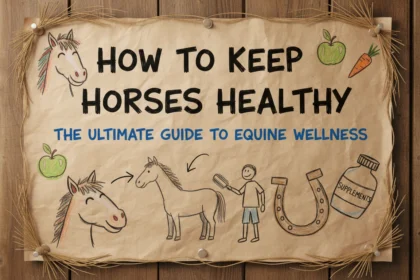 A real-life, amateur photo of a person checking on their horse in a grassy field, illustrating how to keep horses healthy through daily interaction.