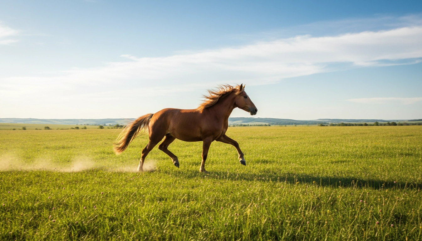 A horse galloping in a green field, demonstrating the role of movement in how to keep horses healthy.