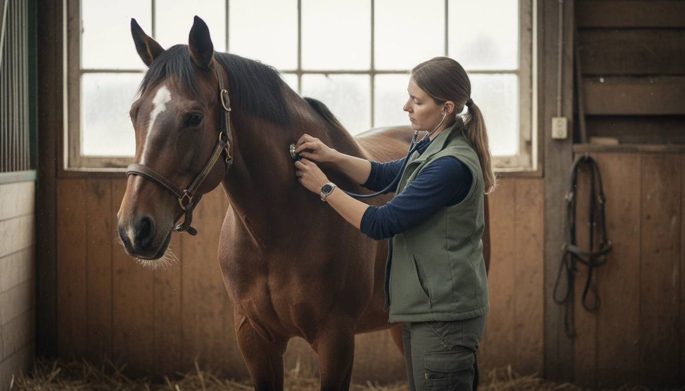 A veterinarian performing a routine health check on a horse to show how to keep horses healthy through professional oversight.