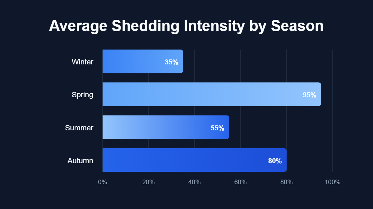 A bar chart titled "Average Shedding Intensity by Season" showing data for Winter, Spring, Summer, Autumn.