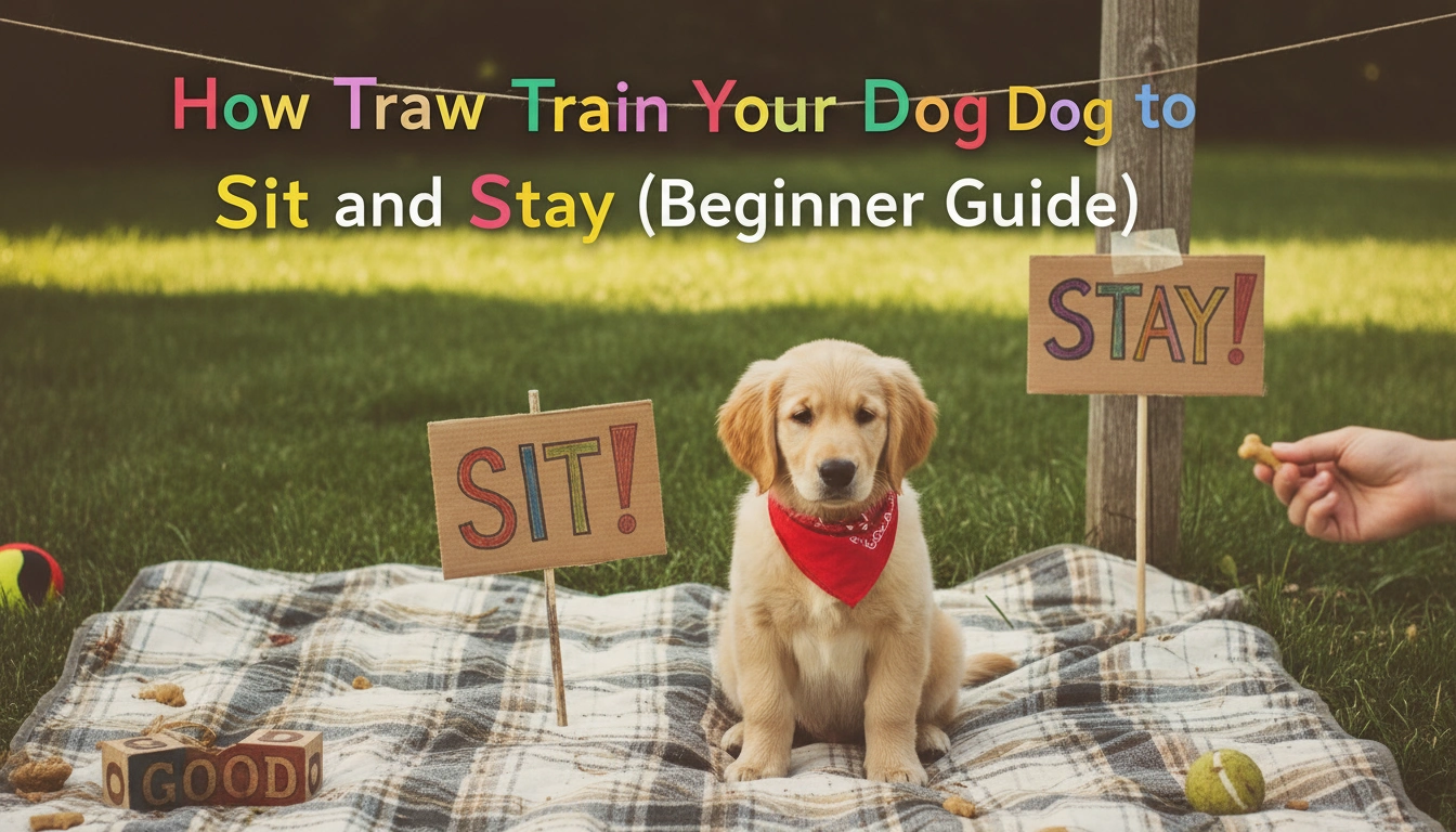 A real-life photo showing a person using a treat to learn How to Train Your Dog to Sit and Stay (Beginner Guide) in a cozy living room.