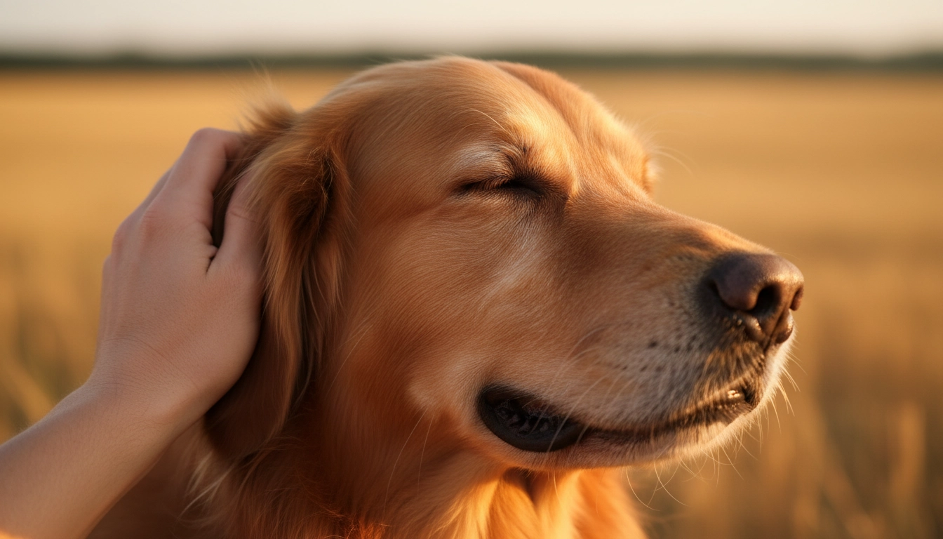 A happy dog receiving a head scratch and praise after a successful training session.