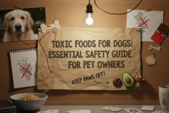 A homemade photo of a dog looking at chocolate and onions on a counter, illustrating the dangers of Toxic foods for dogs.