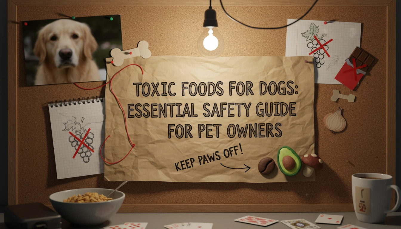 A homemade photo of a dog looking at chocolate and onions on a counter, illustrating the dangers of Toxic foods for dogs.