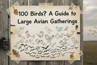 A slightly blurry, amateur smartphone photo of a yellow Lab looking up at a massive swirling cloud of birds in a park, representing the question: What is 100 birds?.