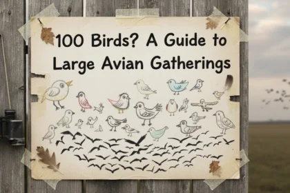 A slightly blurry, amateur smartphone photo of a yellow Lab looking up at a massive swirling cloud of birds in a park, representing the question: What is 100 birds?.