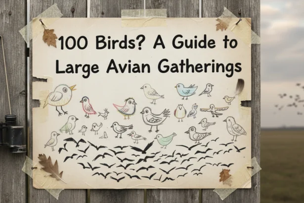 A slightly blurry, amateur smartphone photo of a yellow Lab looking up at a massive swirling cloud of birds in a park, representing the question: What is 100 birds?.