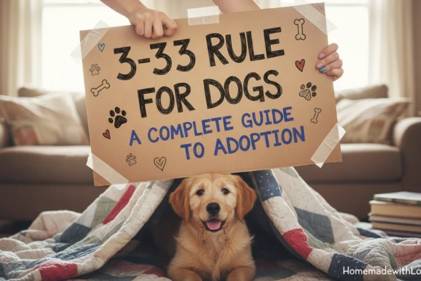 A nervous-looking rescue dog peeking out from behind a sofa, illustrating the question: What is the 3-3-3 rule for dogs?