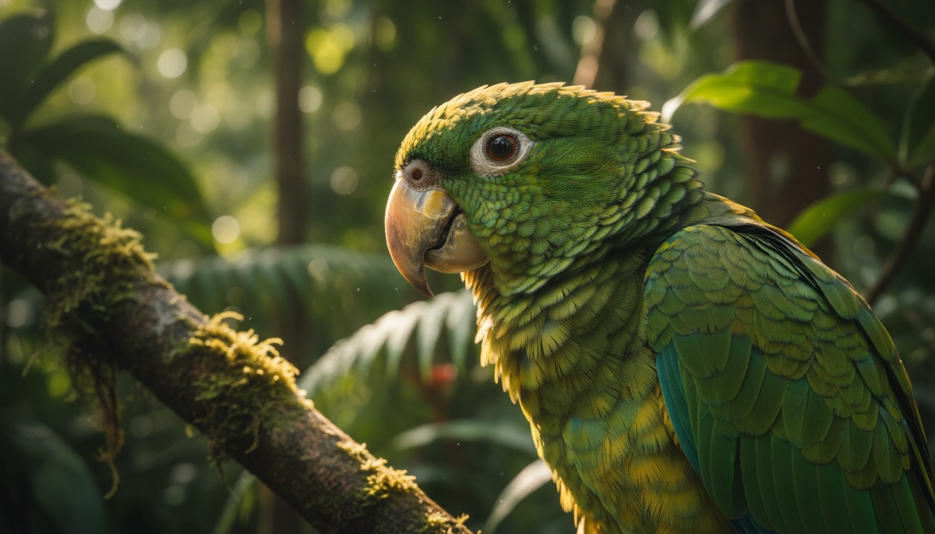 A vibrant Yellow-naped Amazon parrot displaying healthy plumage and clear eyes, illustrating best feeding tips for healthy pet birds.