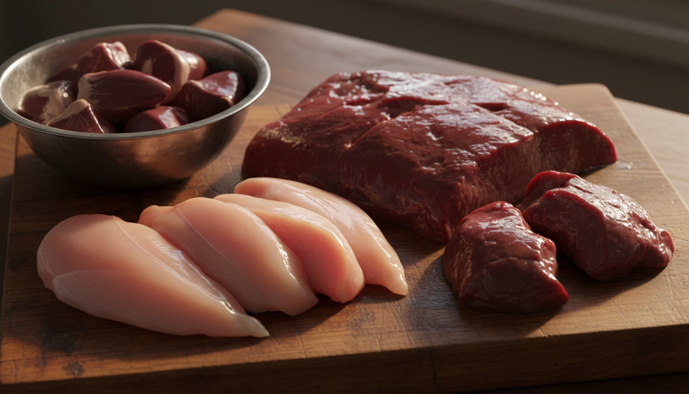 Fresh meat and organ meats, which are essential ingredients in the best wet cat food.