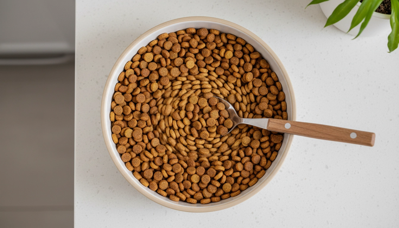 A bowl containing a mix of two different types of food to transition to the best wet cat food.