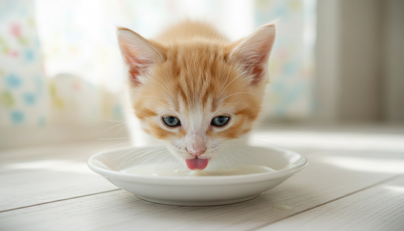 A small kitten eating a specialized formula of the best wet cat food for growth and DHA.