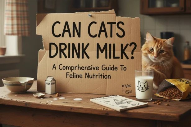 A candid, amateur photo of a tabby cat looking longingly at a bowl of cereal and milk on a cluttered kitchen table, asking the question: can cats drink milk ?