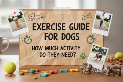 A homemade, slightly blurry photo of a dog sitting on a porch next to a tangled leash, illustrating an Exercise Guide for Dogs: How Much Activity Do They Need?.