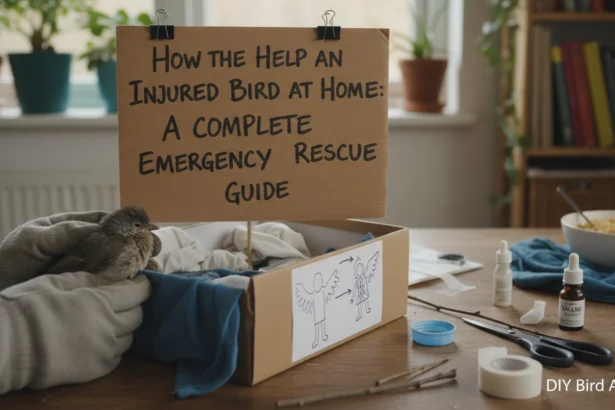 A real-life, amateur photo showing how to help an injured bird at home using a cardboard shoebox and a soft towel.