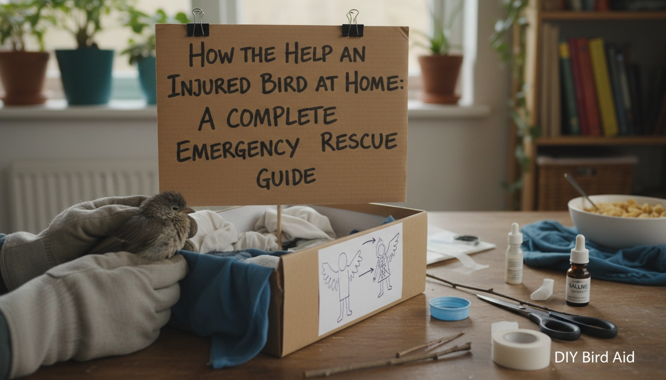 A real-life, amateur photo showing how to help an injured bird at home using a cardboard shoebox and a soft towel.
