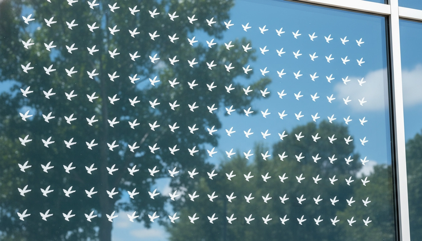 How To Help An Injured Bird At Home: A Complete Emergency Rescue Guide A glass window with small, decorative UV-reflective decals to help birds see the glass.