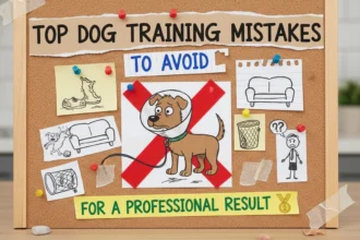 A homemade photo of a person laughing while their dog ignores a command, highlighting mistakes to avoid during training.