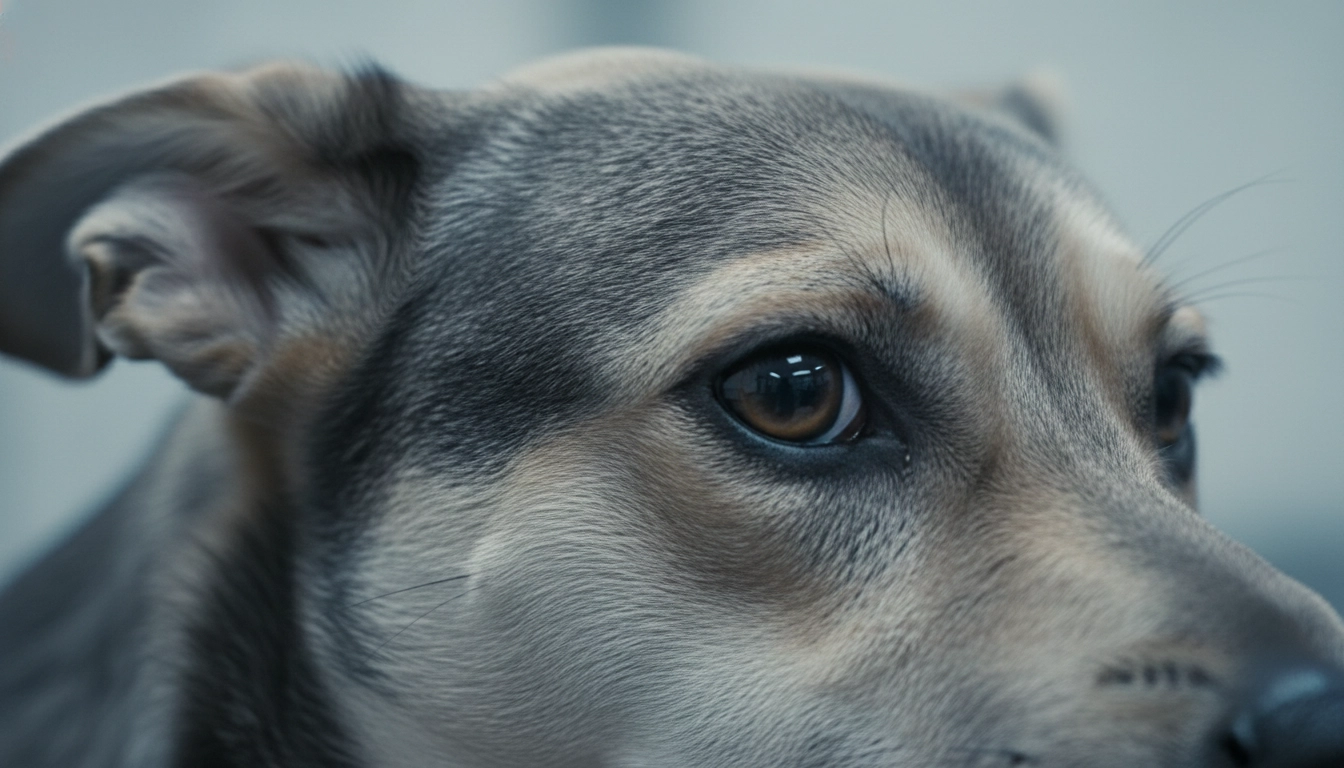A close-up of a dog showing "whale eye" or the whites of its eyes, a sign to stop and avoid mistakes to avoid during training.