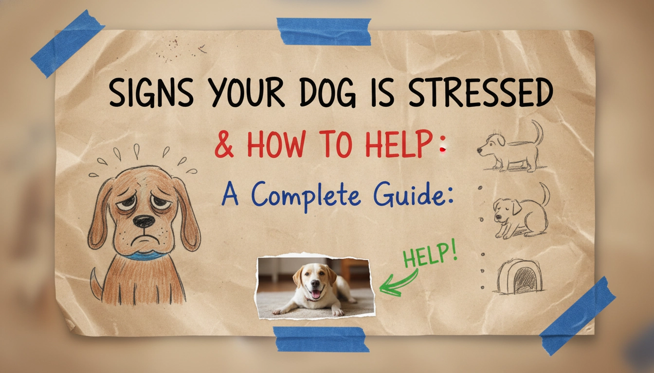 A slightly blurry, homemade-style photo of a worried dog with its ears pinned back, illustrating the signs your dog is stressed and how to help.