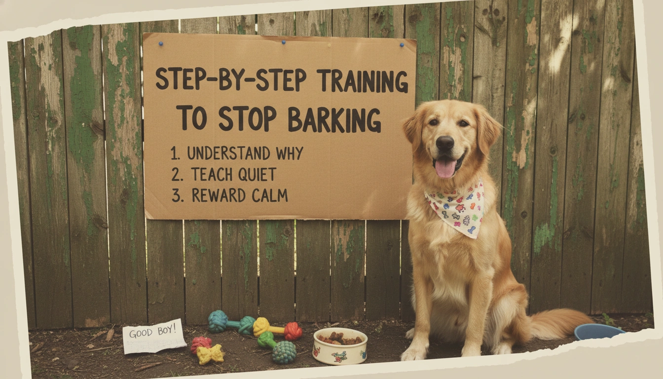 A real-life, slightly blurry photo of a dog barking at a window, perfect for a guide on Step-by-step training to stop barking.