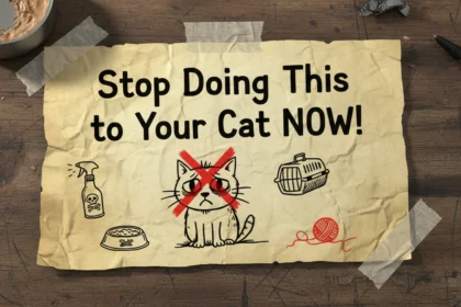 A slightly blurry, candid smartphone photo of a person awkwardly carrying a cat in a plastic carrier, illustrating the message: Stop Doing This to Your Cat NOW!.