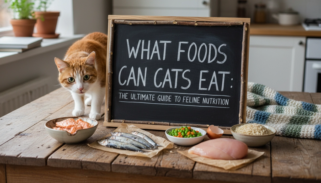 A homemade photo of a curious tabby cat sitting on a kitchen chair looking at a plate of plain chicken, illustrating what foods can cats eat.