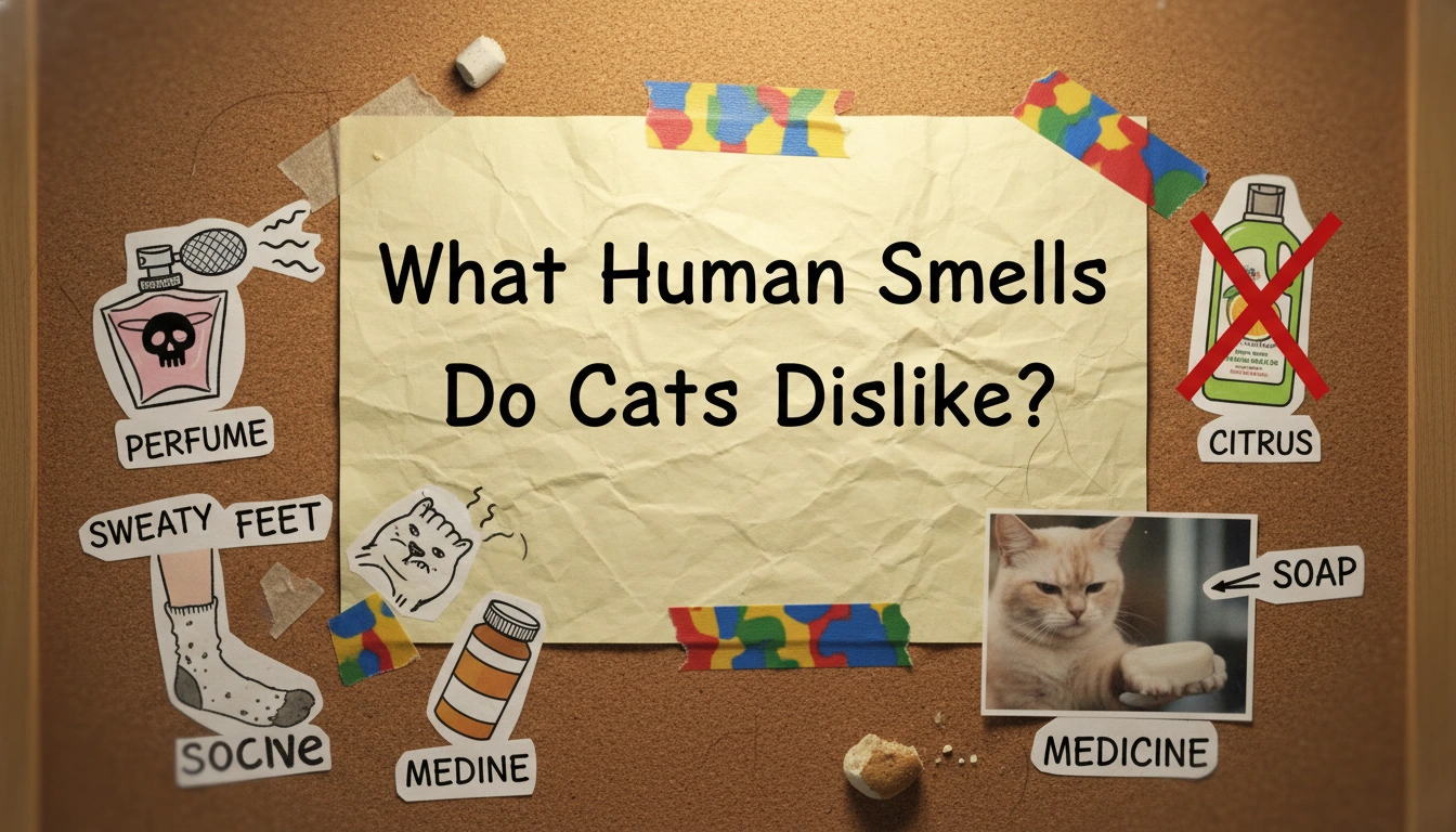 A domestic cat squinting and pulling away from a fresh orange peel to illustrate what human smells do cats dislike?.