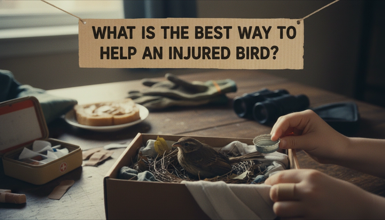 A homemade, slightly blurry photo of a cardboard shoebox with hand-punched air holes, representing what is the best way to help an injured bird?