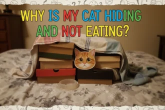 A grainy, low-light photo of a tabby cat tucked away in a dark corner, illustrating why is my cat hiding and not eating?