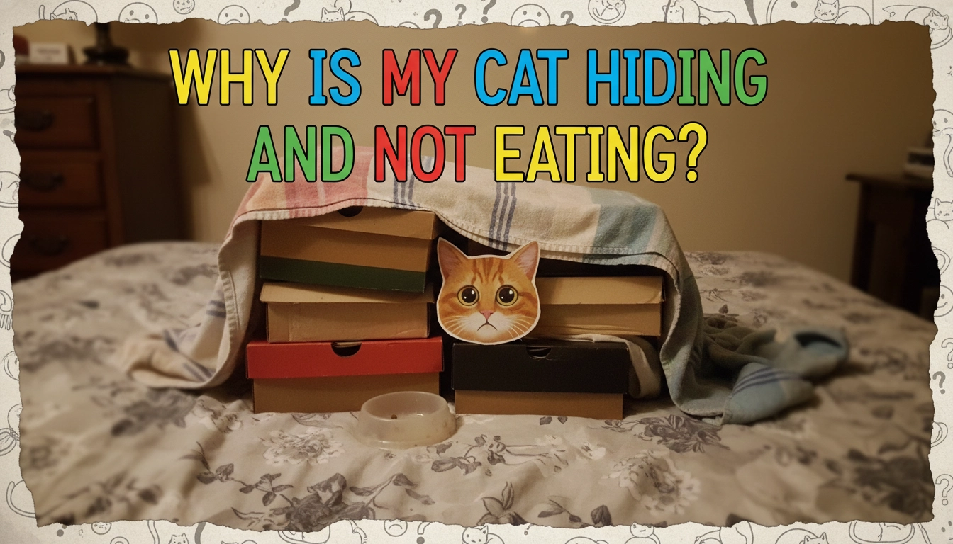 A grainy, low-light photo of a tabby cat tucked away in a dark corner, illustrating why is my cat hiding and not eating?