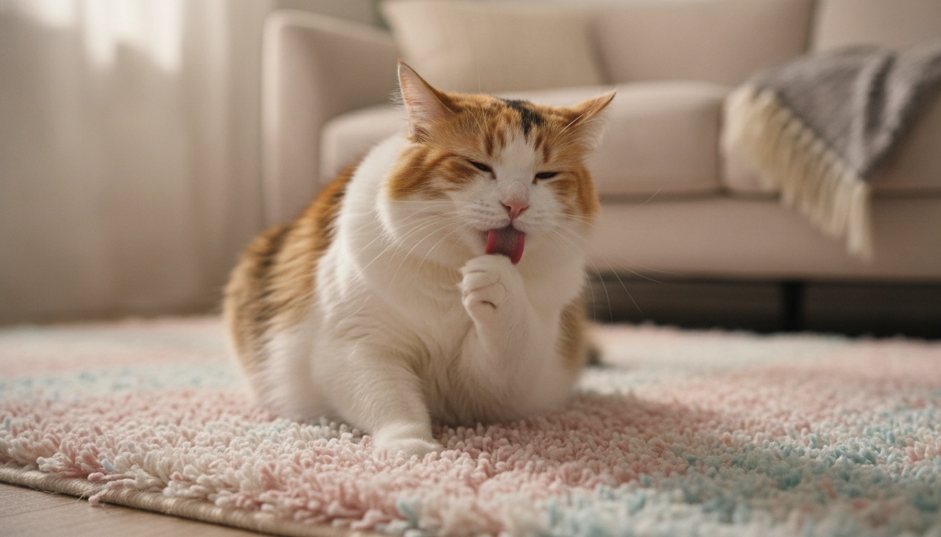 Do Vets Recommend Wet Cat Food? Complete Veterinary Guide A happy cat sitting on a rug licking its paw after a satisfying meal.