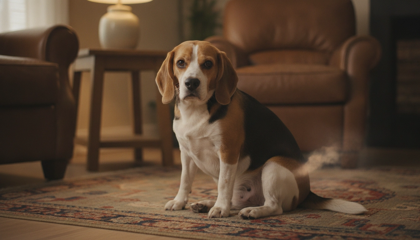 Why Can'T Dogs Have Cooked Carrots? A dog looking slightly uncomfortable or bloated, representing signs of carrot intolerance.
