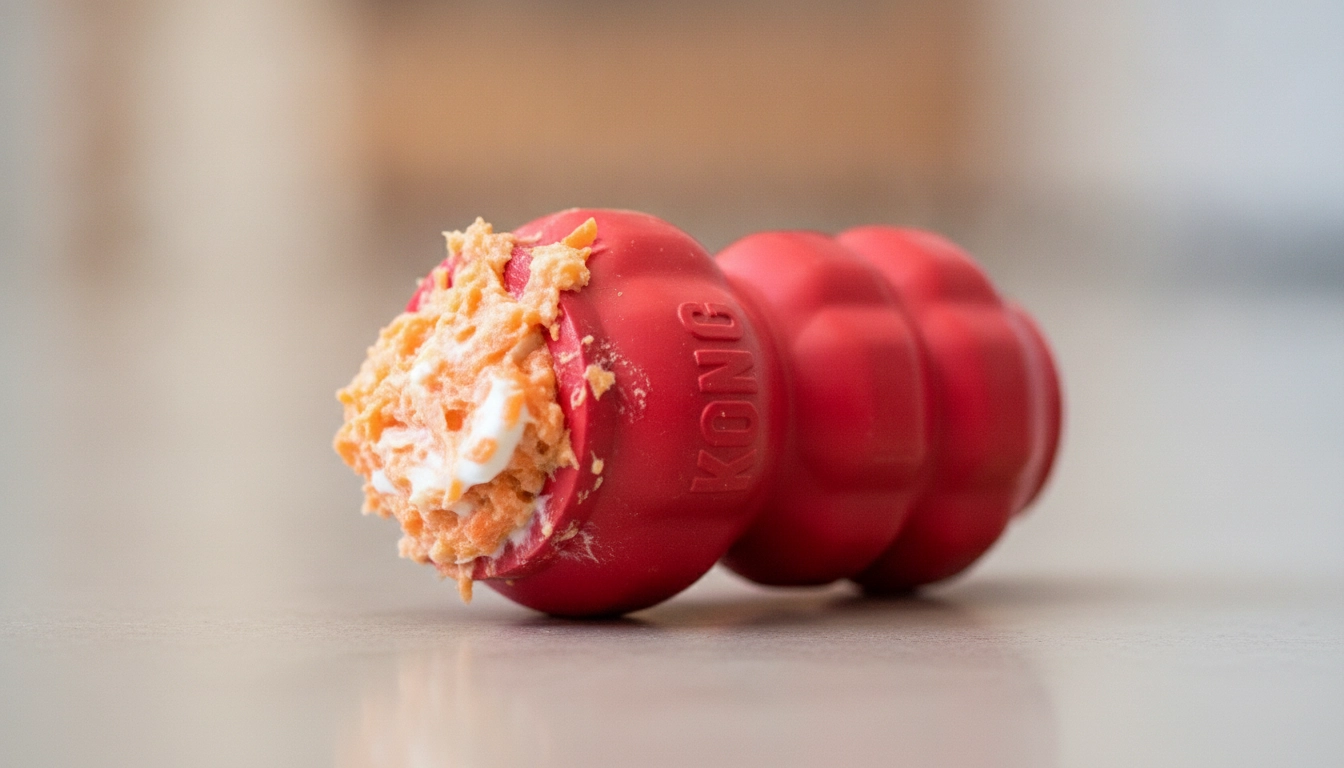 Why Can'T Dogs Have Cooked Carrots? A rubber dog toy stuffed with a mixture of mashed cooked carrots and plain yogurt.