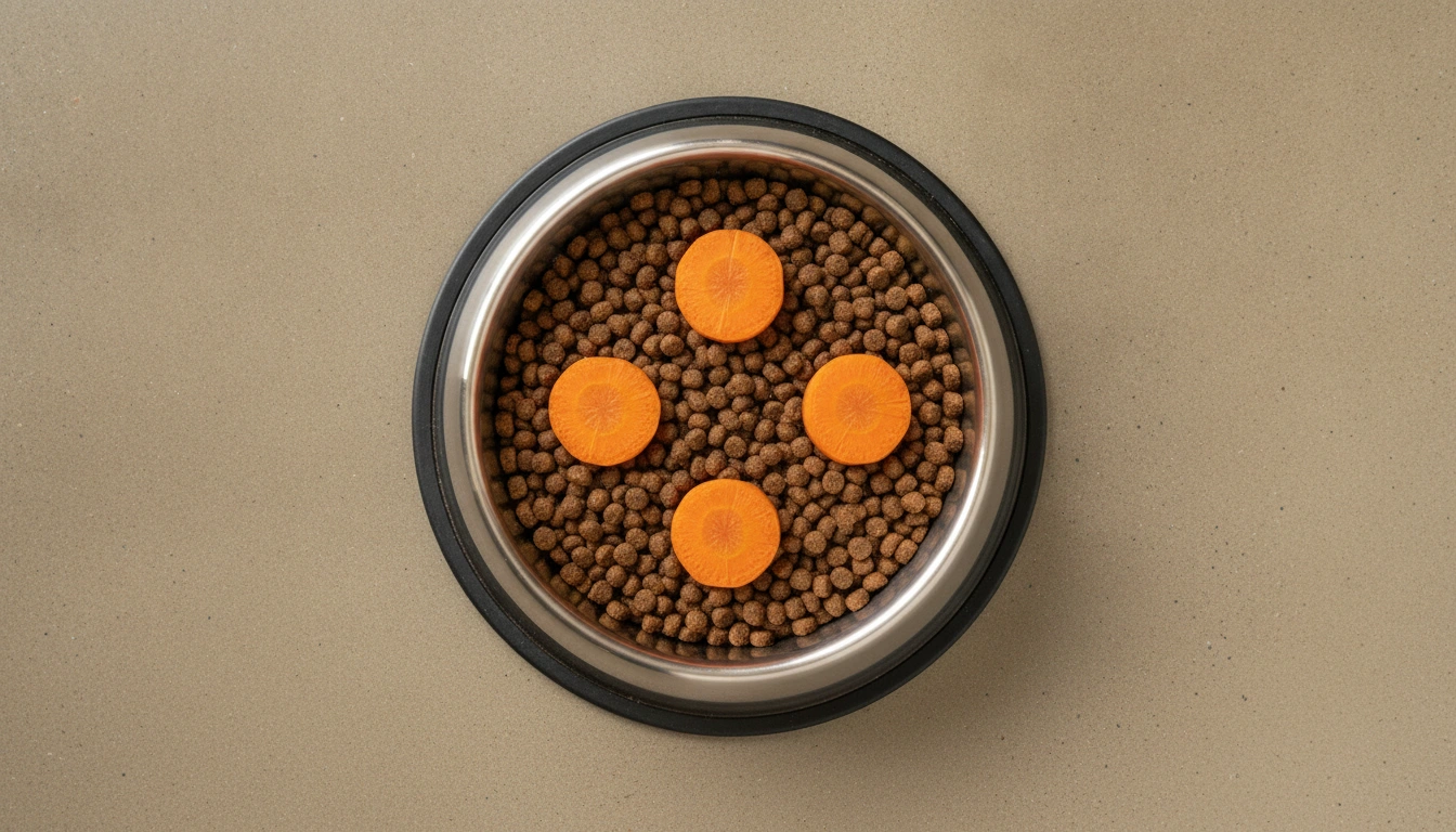 Why Can'T Dogs Have Cooked Carrots? A small handful of carrot slices in a dog bowl to demonstrate proper portion size.