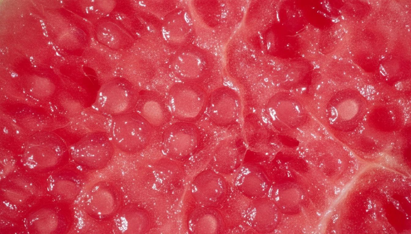 Can Cats Eat Watermelon? Benefits, Risks, And Serving Tips A close-up of the juicy, fibrous texture of a fresh watermelon, representing its 92% water content.